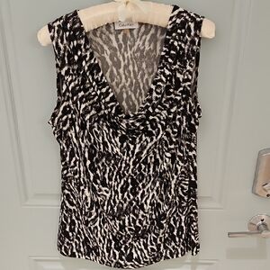 Calvin Klein Black and White Patterned Knit Blouse